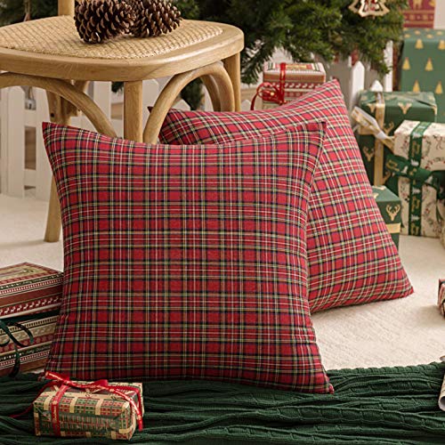 Image of AQOTHES Christmas Plaid Decorative Throw Pillow Covers Red 18x18 Inches