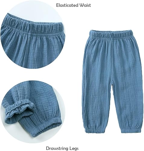 Miniatura 6 de GFQLONG Pantalones harén de algodón y lino de color liso para niño y niña, para verano, otoño