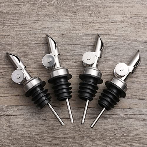 Molimoli Weighted Stainless Steel Pourers, Auto Flip Olive Oil Dispenser Spout, Balsamic Vinegar Pour Spouts, Alcohol Pourer Spouts, Liquor Bottle Pourers, Pack Of 4, Silver #TOP7
