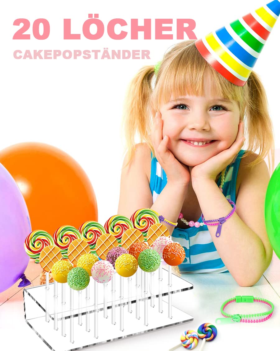 2 stuks cake-pop-standaard, met 100 cake-pop-stelen, cakepopstandaard, 20 gaten, lollyhouder, lollipop standaard voor snoep, decoratie, verjaardag