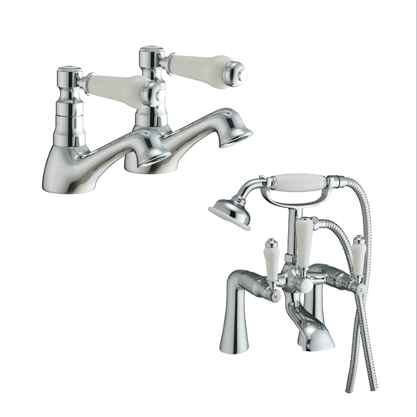 Nes Home | Imperior Traditional Victorian Twin Basin Tap Pair + Bath Filler Shower Mixer