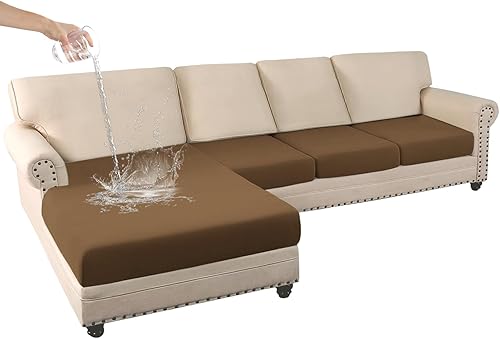 Miniatura 1 de HDCAXKJ Fundas de cojín 100% impermeables de 4 piezas para sofá seccional en forma de L, fundas elásticas para asiento de sofá en forma de L, juego
