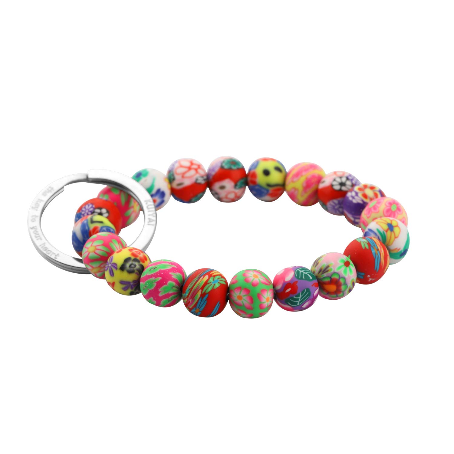 KUIYAIElastic Functional Beaded Wrist Keychain Bracelet Handsfree Keychain Gift for Her