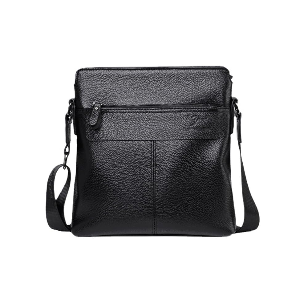 Whatna Cowhide Leather Shoulder Bag, Men's, Crossbody Chest Bag, Second Bag, Fits iPad 9.7, Vertical, Men's Business Bag, Small Messenger Bag, Casual, Formal, School, Work, Wedding, Shoulder Bag Black G