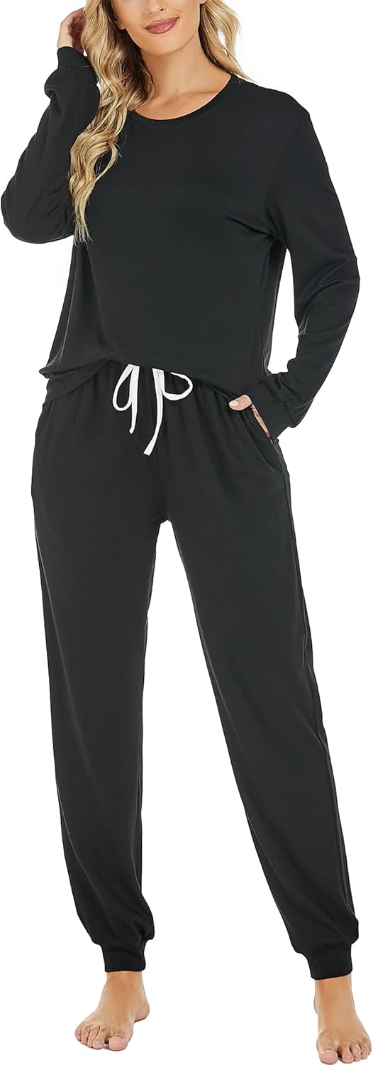 LOCUBE Women's Pajama Set - Ultra Soft Long Sleeve Top & Drawstring Pants with Pockets, 2-Piece Lounge Set