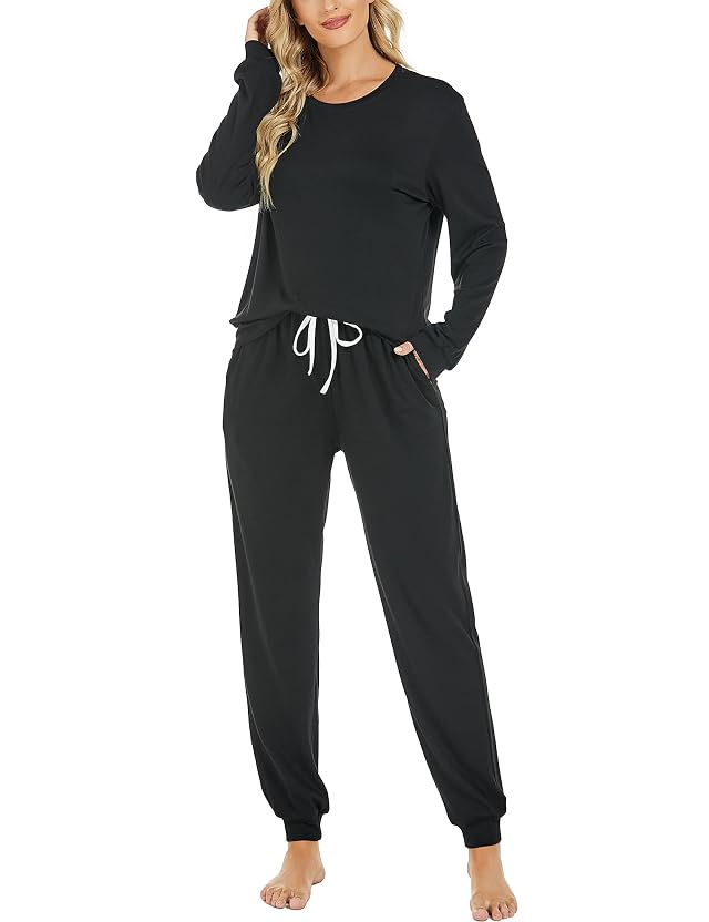 LOCUBE Womens Long Sleeve Pajama Set Soft 2-Piece Loungewear with Drawstring Pants Pockets