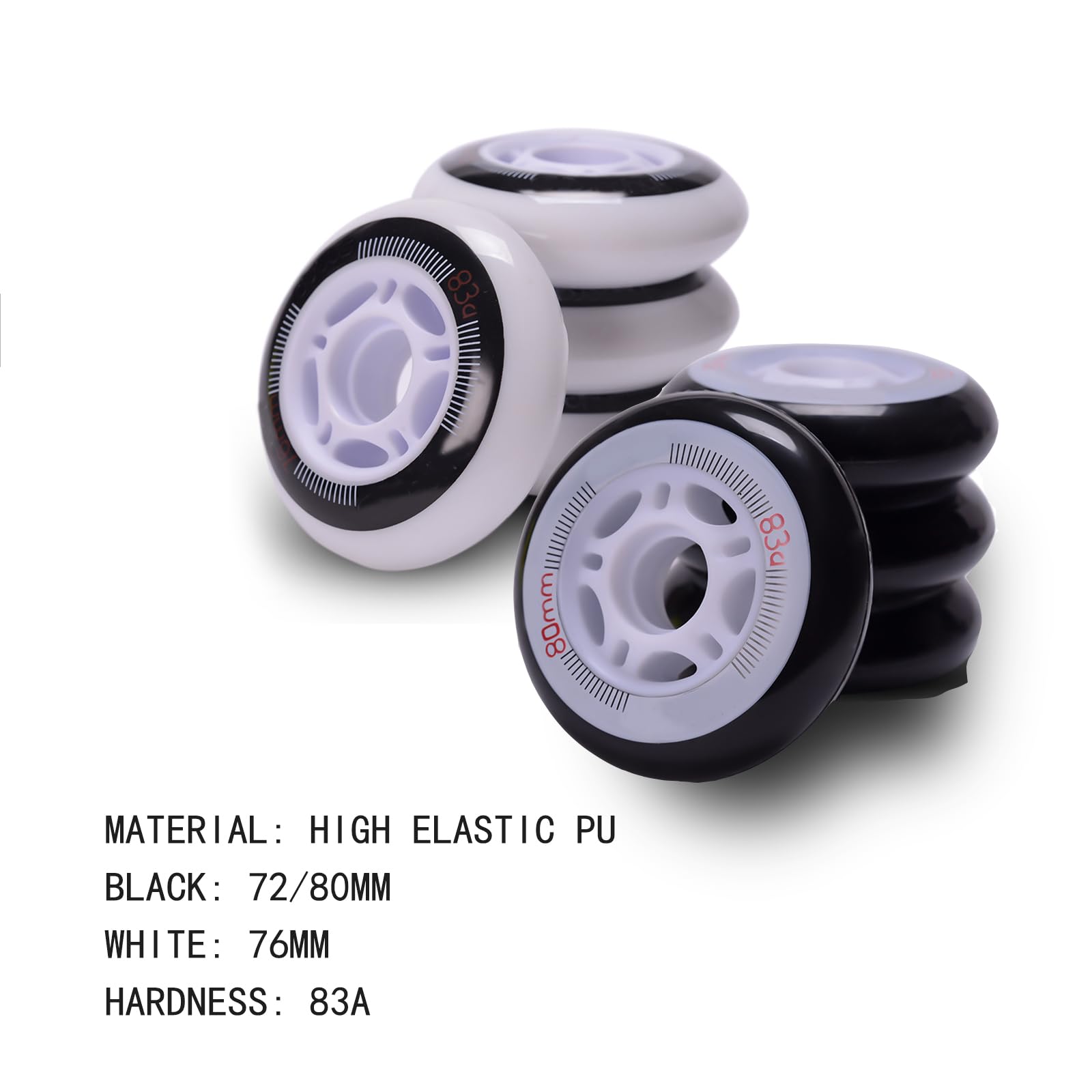 Genérico Ruedas de Repuesto para Patines en Línea Exterior Interior Ruedas de Repuesto para Hockey en Línea (72 mm, 76 mm, 80 mm, Paquete de 8), Dureza 83A
