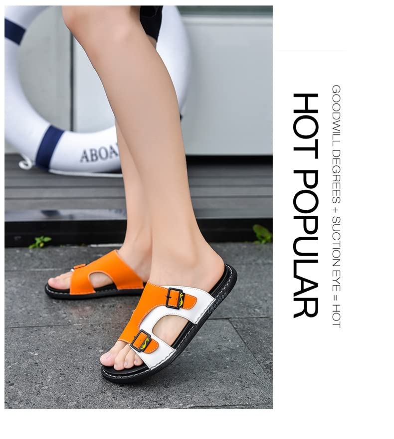 Leather Slippers for Men Slides Male Sandals Beach Outsides Shoes Sandals Outside Shoes(43 Code)2