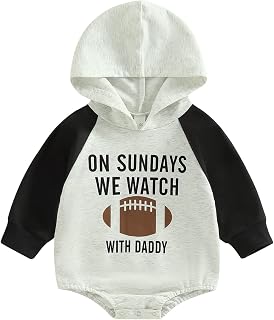 Newborn Infant Baby Boy Girl Patchwork Hooded Sweatshirt On Sundays We Watch Football with Daddy Romper Fall Winter Outfit