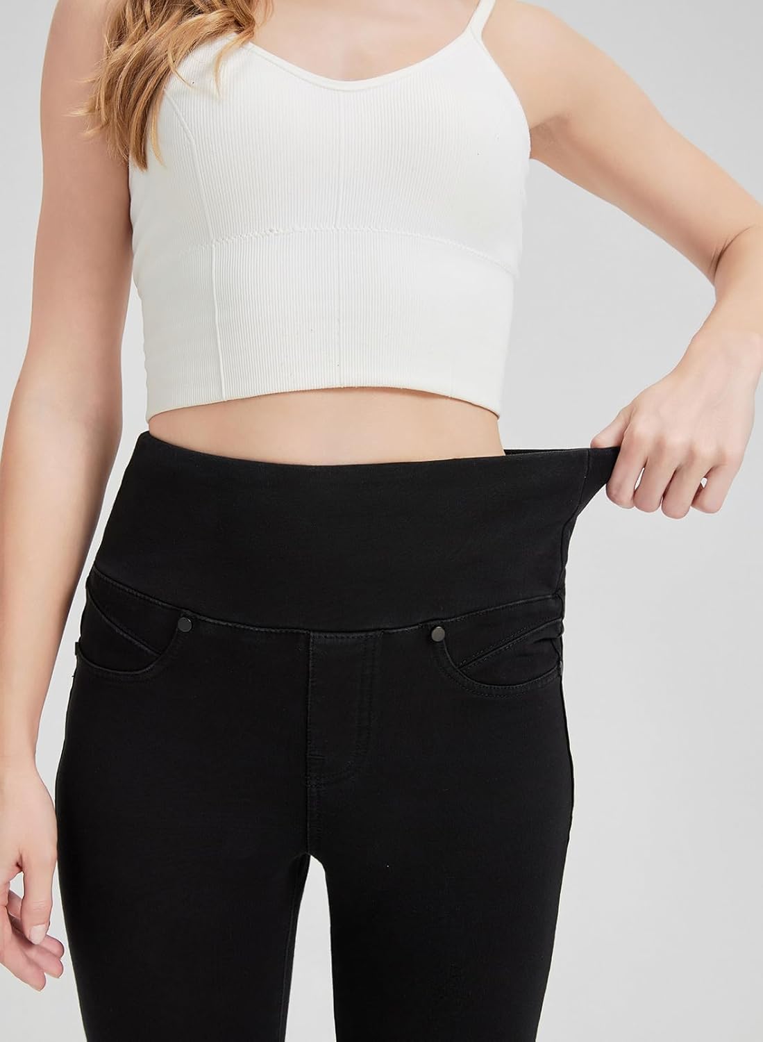 High Waisted Skinny Jeans Stretchy Tummy Control Jegging for Women Pull on Leggings with Pockets - Image 3