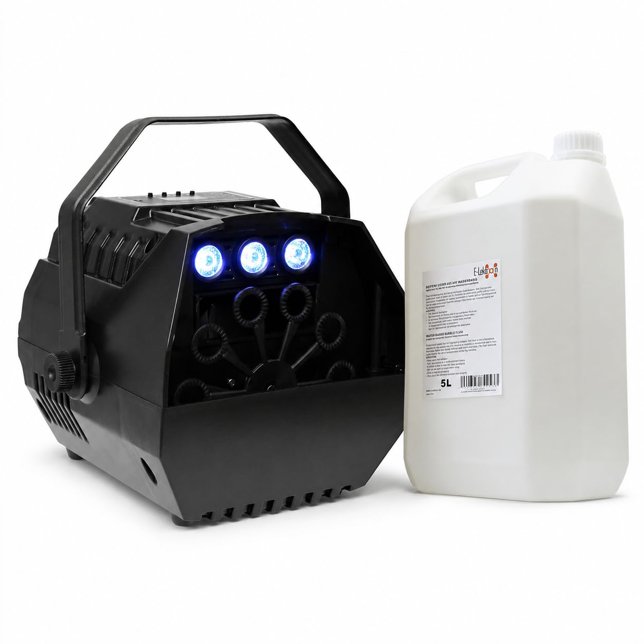 E-Lektron B102 Seifenblasenmaschine mit RGB-LED & Fernbedienung – Bubble Machine mit 5 l Flüssigkeit – 7 Farben, Sound-Modus – für Party, Hochzeit, Kinder & Disco