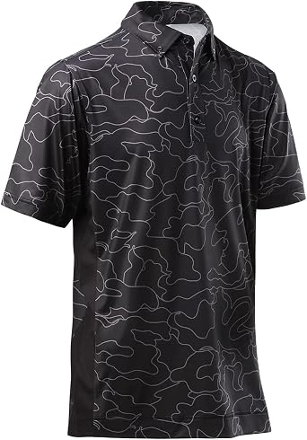 DEOLAX Mens Golf Shirt Moisture Wicking Dry Fit Performance Mens Polo Shirt Regular Fit Fashion Print Short Sleeve Polo