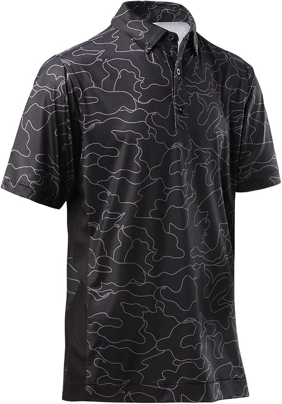 DEOLAX Mens Golf Shirt Moisture Wicking Dry Fit Performance Mens Polo Shirt Regular Fit Fashion Print Short Sleeve Polo