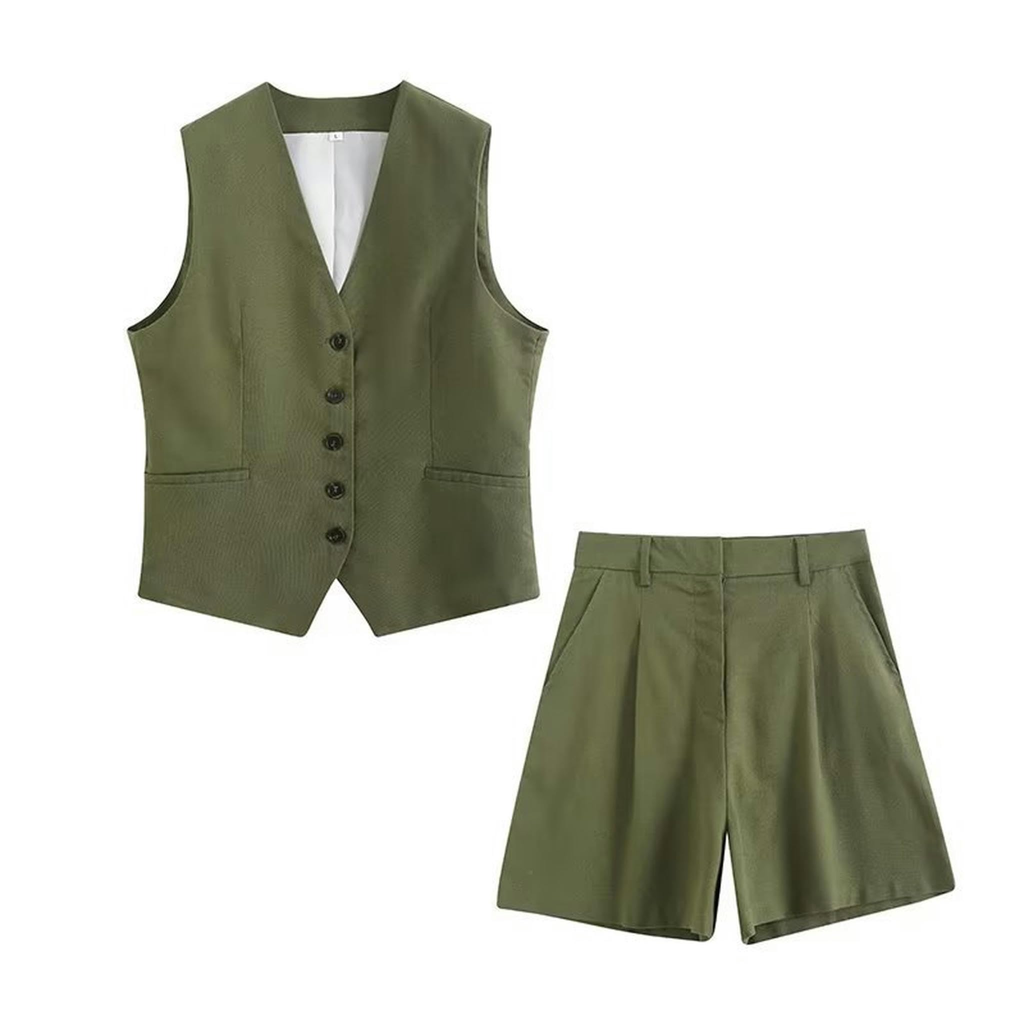 Ensemble gilet décontracté d'été en lin mélangé, gilet ample + short, costume blanc pour femme, A0-XL