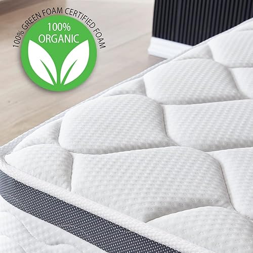 Miniatura 4 de Oliver & Smith - Colchón híbrido de espuma viscoelástica fresca de 10 pulgadas y resortes con funda transpirable, cómoda almohada europea de felpa,