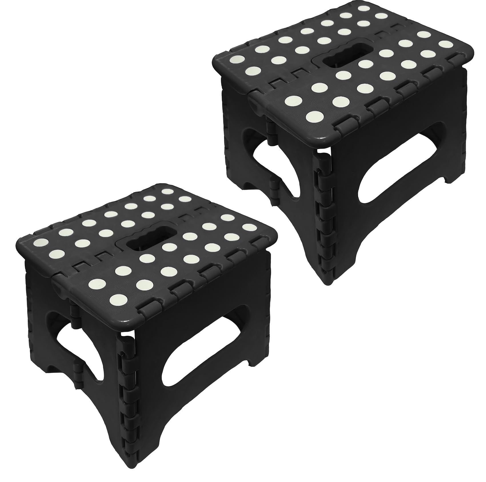 Bargains-Galore Black 2 Pack Folding Handy Step Stool - For Bathroom, Kitchen, Toilet, Office, Home Storage Collapsible Multi Use | One Step Fold Plastic Stool, Portable Footstool, Holds Upto 120Kg