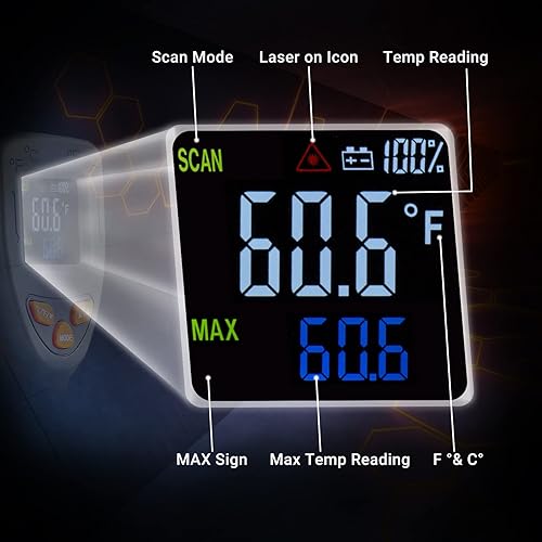 Miniatura 3 de INKBIRD Pistola termómetro infrarroja, pistola de temperatura láser digital de -58   1022  para horno de pizza, pistola medidor de calor, termómetro