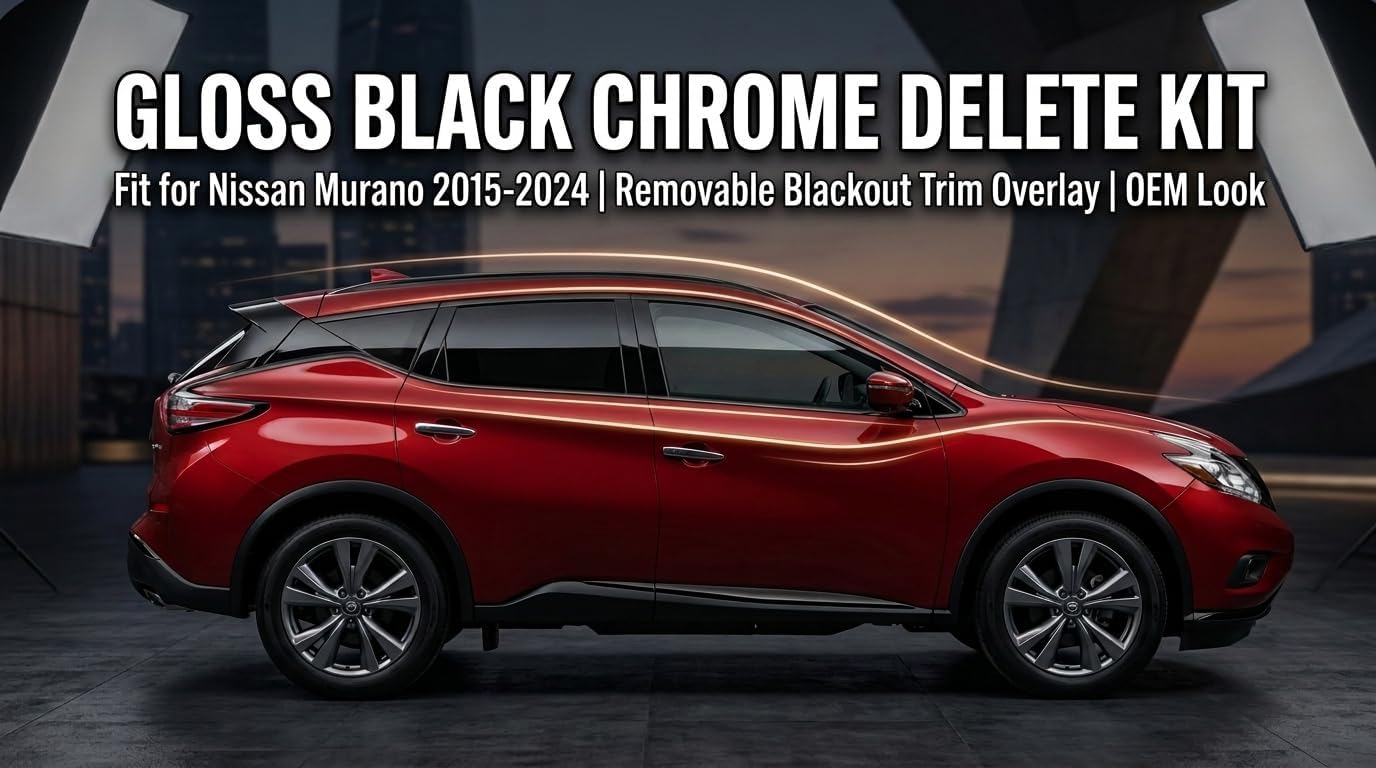 Side Chrome Delete fit for Nissan Murano 2015-2024 Window Trim Window Trim Vinyl Wrap Kit with Gloss Black Blackout Film Accessories