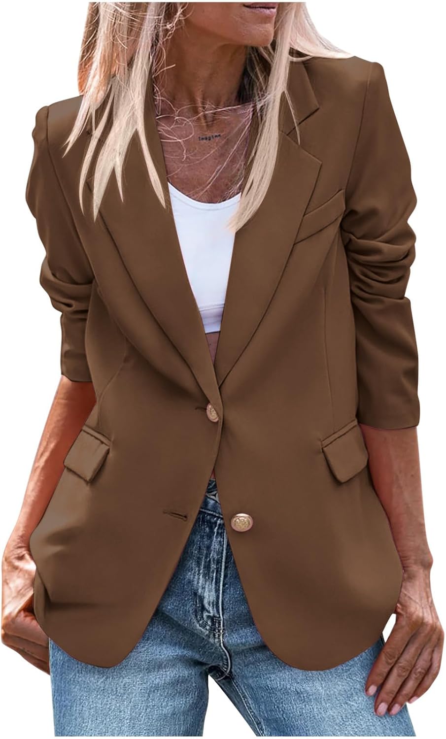 Business Casual Blazer for Women 2024 Fall Fashion Long Sleeve Work Office Blazer Notch Lapel Button Down Suit Jacket