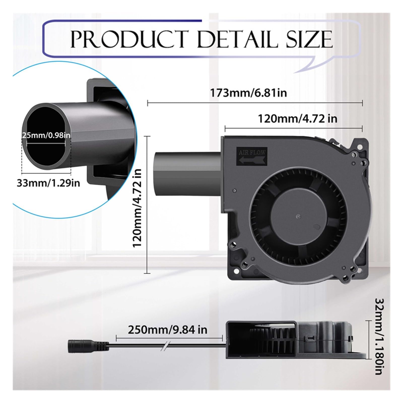 Wentylator Kulowy Promieniowy DC 12V 120x32MM Przenośna Dmuchawa Przemysłowa 12CM Big Air Turbo Z Zasilaczem Do Grillowania, Nadmuchiwane Zabawki Lekkie I PrzenośNe