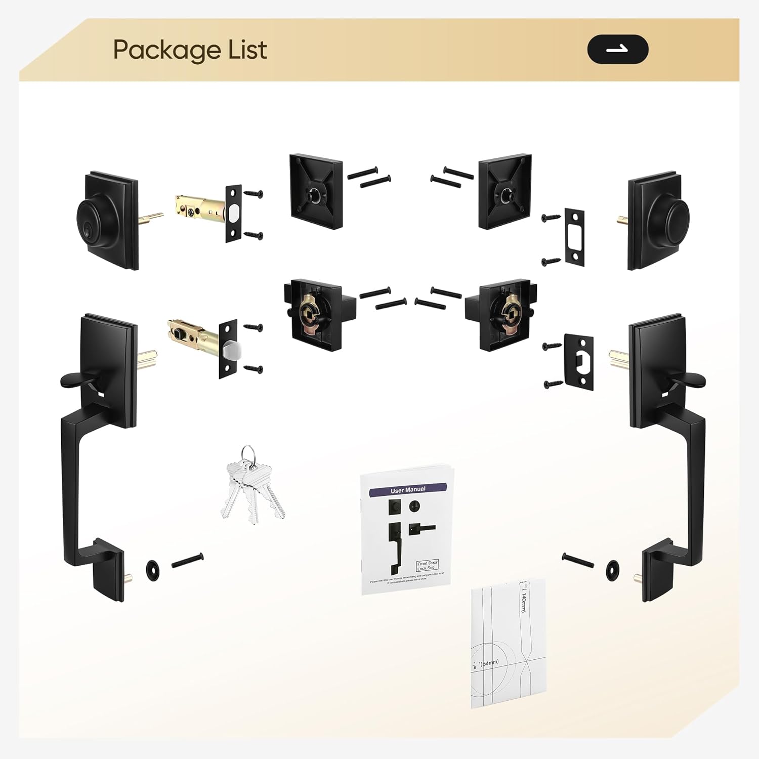 Leydebong Double Front Door Handle Set, Black Square Door Lever, Exterior Door Knob & Deadbolt Combo, Door Lock Set for Front/Back/Office Doors, Heavy Duty Door HandleHandle