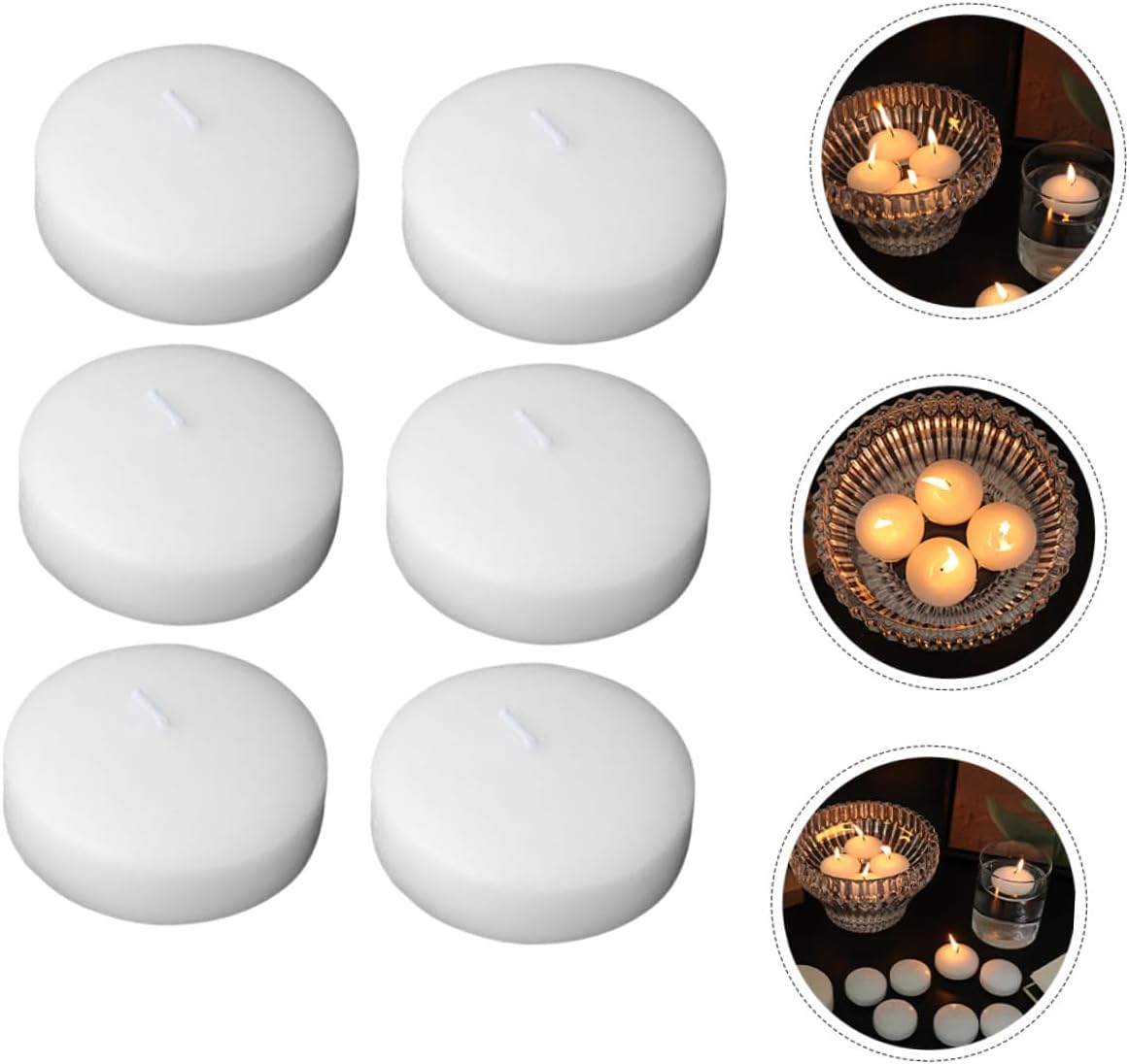 Mobestech Unscented Floating Tealight Votive Candles 6pcs 4.5x2.5cm Dripless Wax Pool Party Candles for Weddings Birthdays Romantic Dinner Home Décor