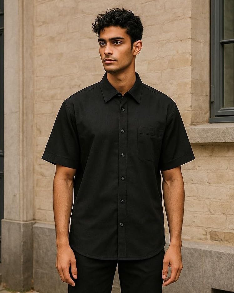 Image of Men's Khadie Cotton Half Sleeves Plain Solid Casual Shirt