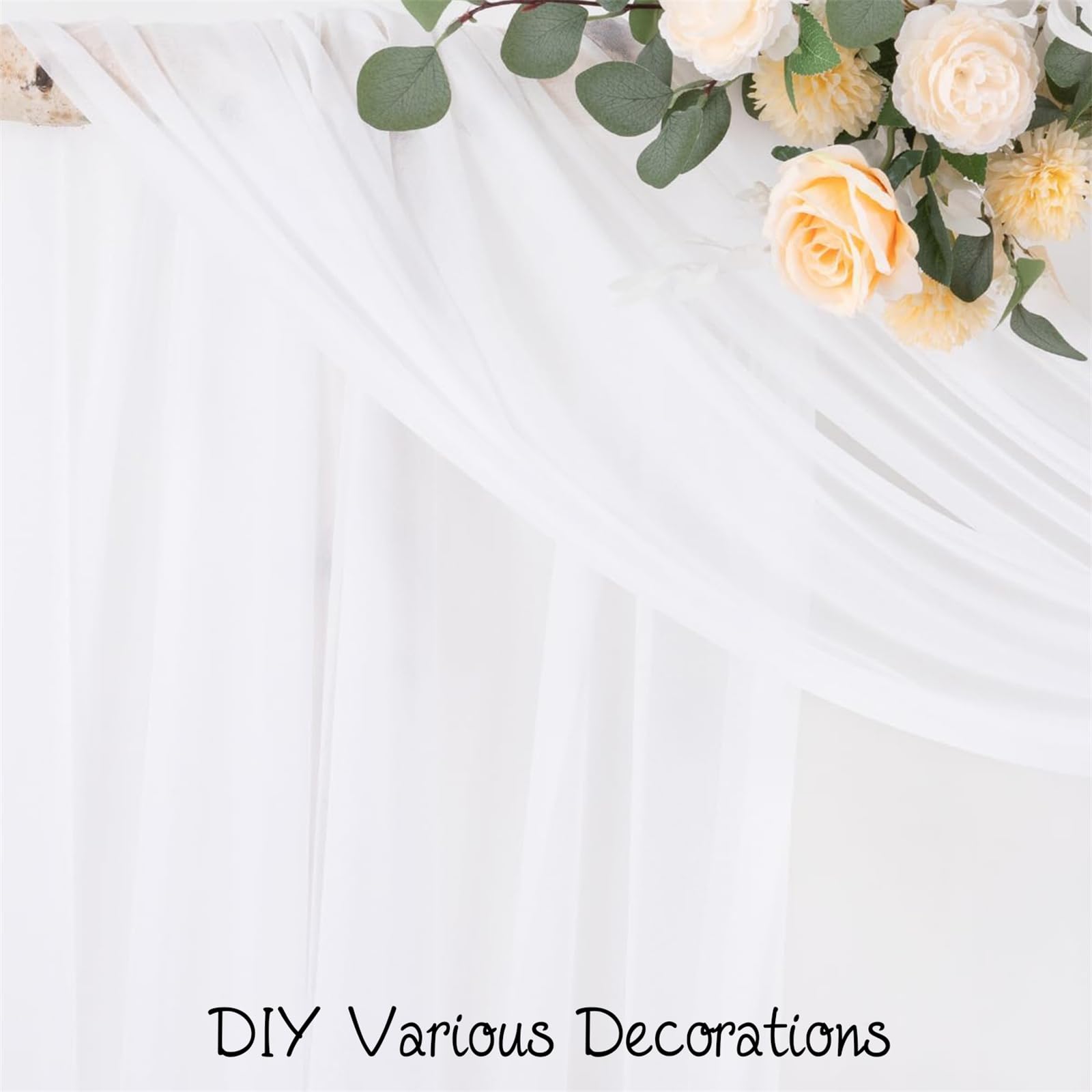 Highdi Voilage Arche Mariag, Mariage Tenture Rideau en Tulle Transparent Rideau de Gaze Mariage Sheer Voile Draperie Romantique (70 * 600cm(3 pièces),Blanc + Champagne + Beige)