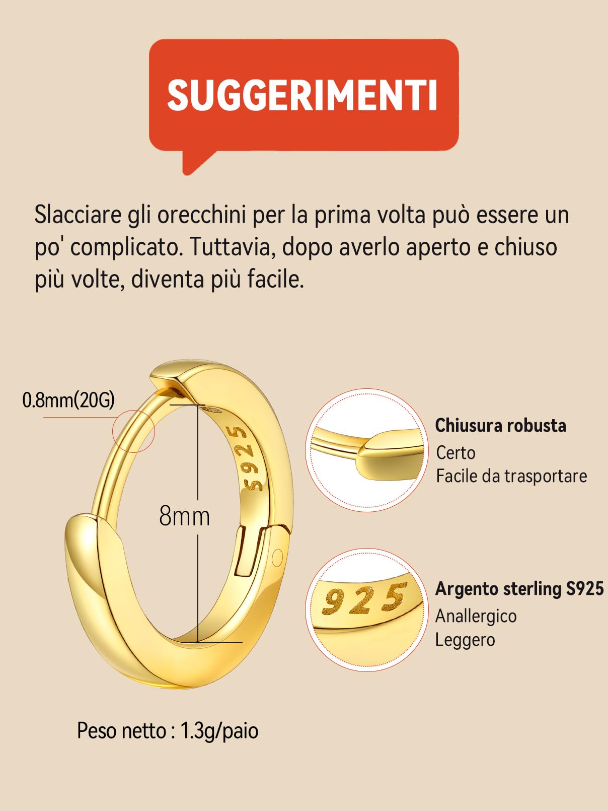 FaithHeart Argento 925 Orecchini Donna 6/8/10/12 MM Regalo Ragazze Orecchini a Cerchio Delicato Orecchini Cerchio Piccoli Antiallergico di Alta qualità