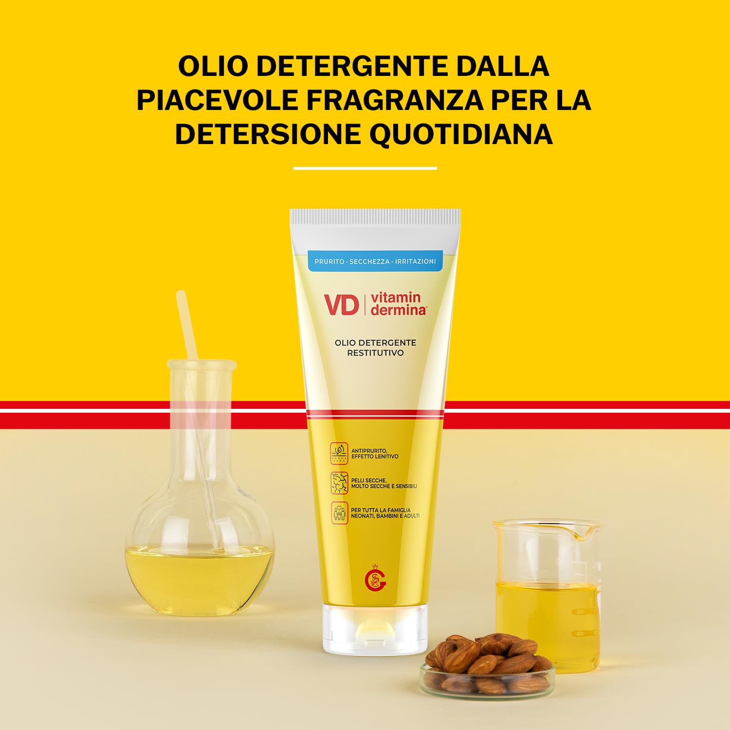 VITAMINDERMINA Olio Detergente Restitutivo 250 ml – Detersione Corpo – Per Pelli Secche, Molto Secche, Sensibili, a tendenza atopica– Lenitivo e Antiprurito – Per Neonati, Bambini e Adulti