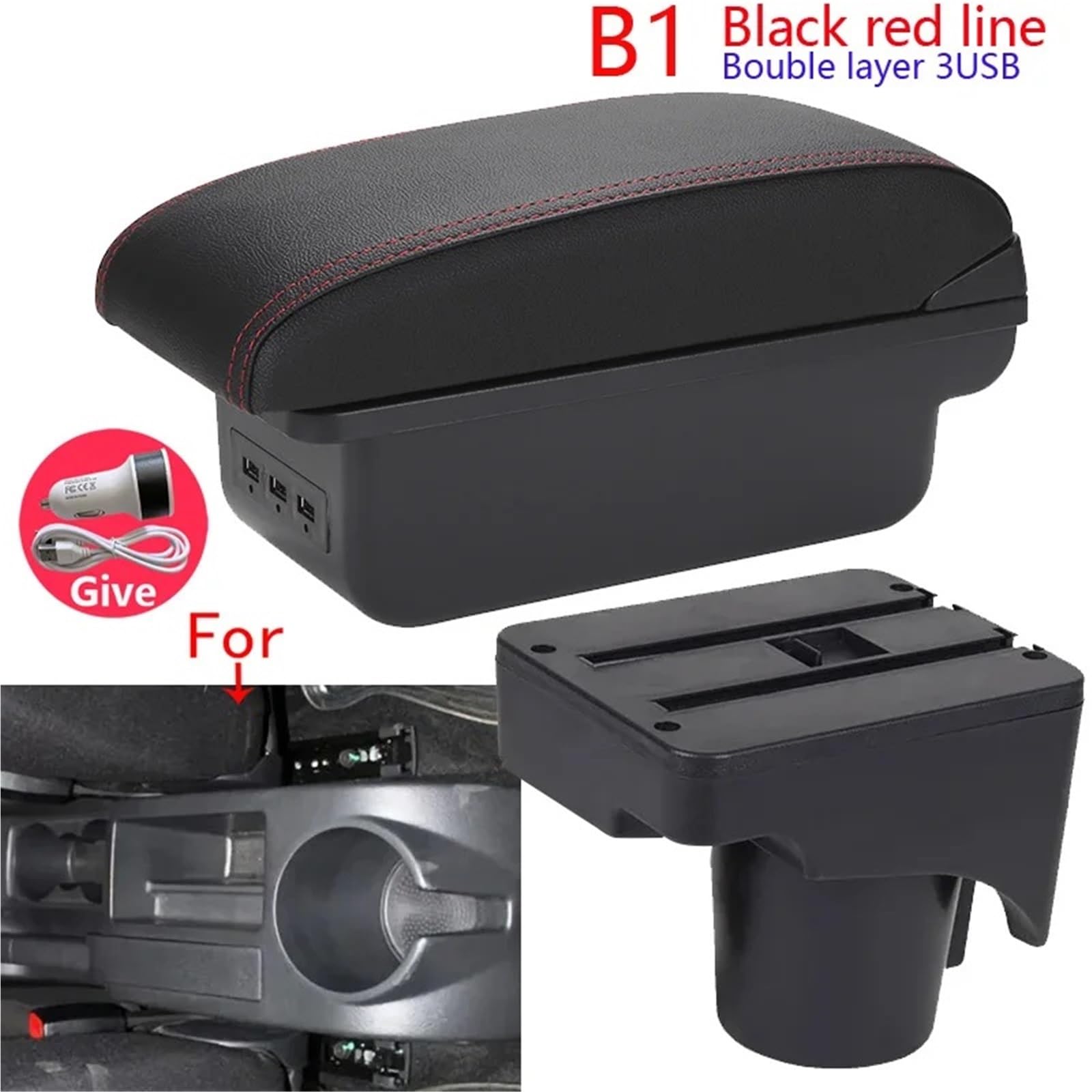 Armsteun Richter Bush Podłokietnik Box pasuje do VW Golf 6 Golf 5 Mk6 MK5 Jetta 5 Podłokietnik samochodowy pasuje do VW Sagitar Schowek Wnętrze(C3 Black white NOUSB)