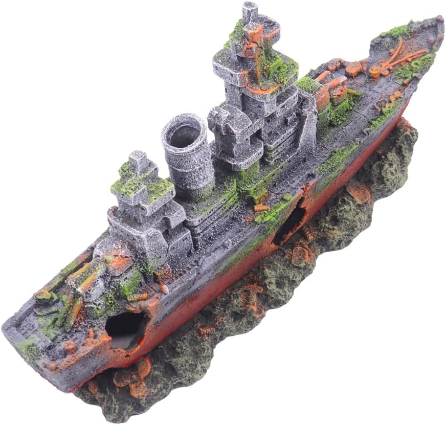 Ulifery Aquarium Shipwreck Sunken Pirate Ship, Submarine Fish Tank Decorations Resin Battleship for Betta Extra Large XL for 55-75 Gallon Tank