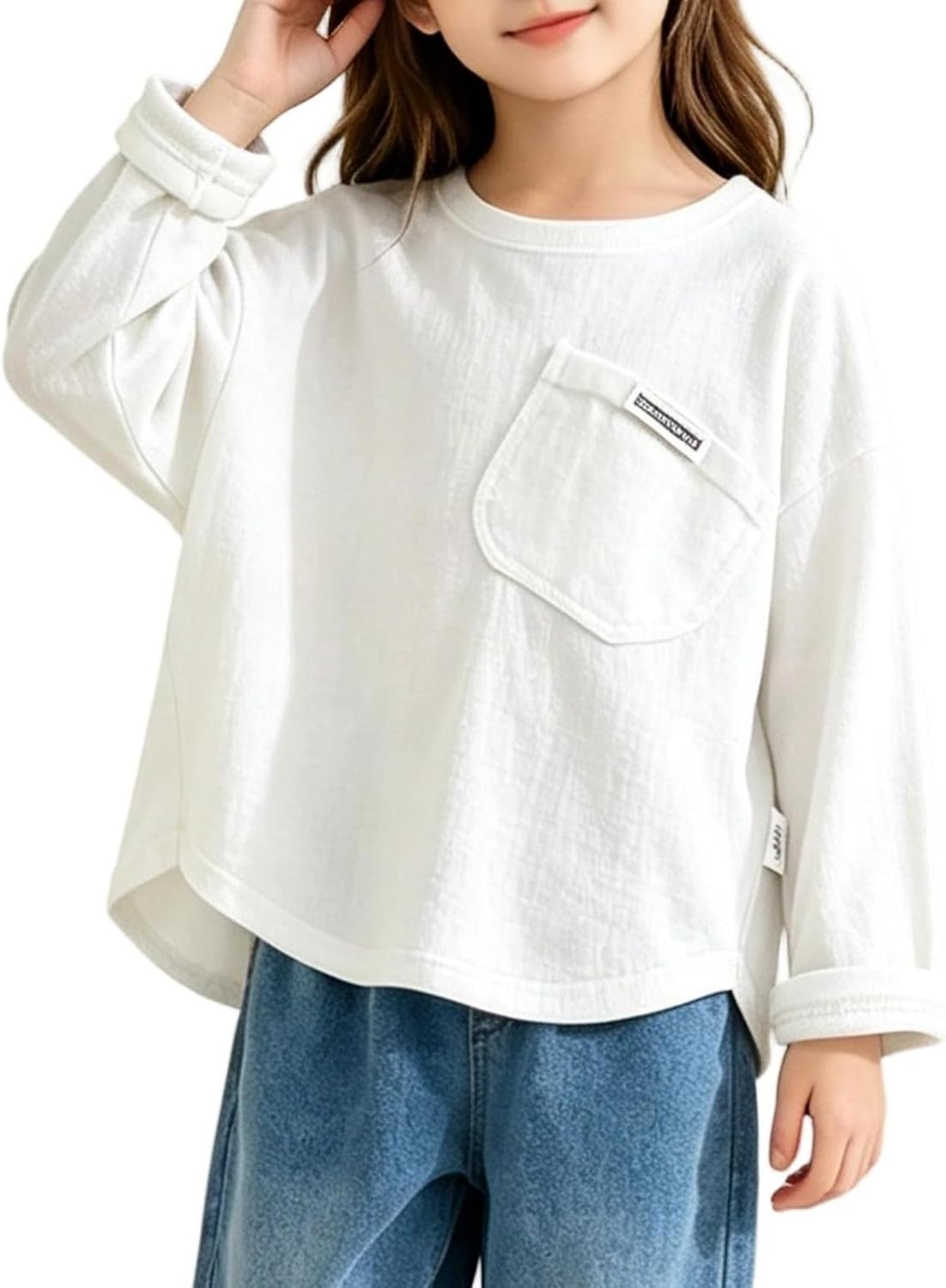 Girls Long Sleeve Shirts Crewneck Tops Solid Basic Tees 0-12Y