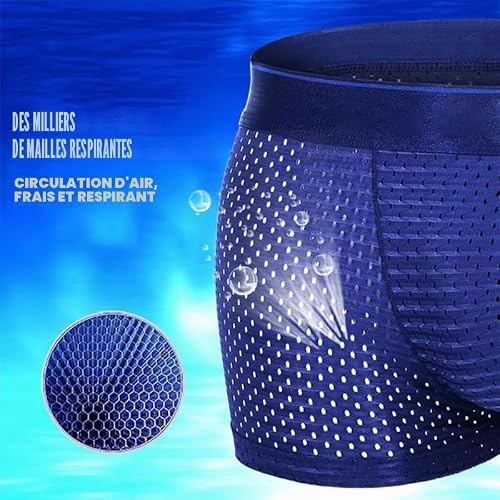Zueauns Boxer Homme en Soie Glacée Mesh – sous-vêtement Respirant Transparent – Tissu Doux et Élastique – Anti-frottement – vue 5