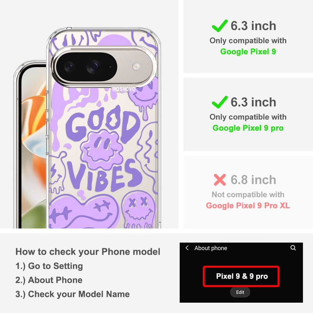 MOSNOVO Case for Google Pixel 10 & Pixel 10 Pro, [Buffertech 6.6ft Military-Grade Drop Protection] [Anti Peel Off Tech] Clear TPU Bumper Phone Case Cover Design - Cute Cherry — view 683