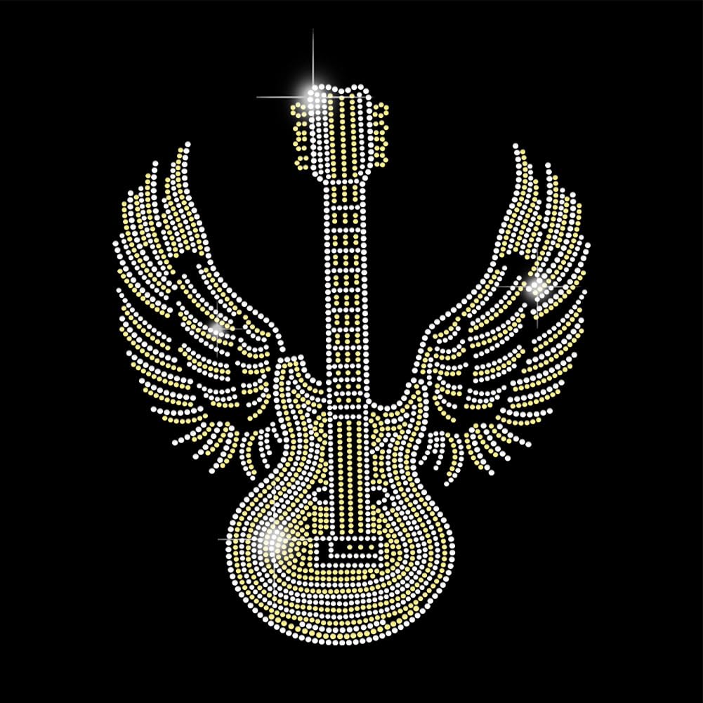 Transfert de guitare thermocollant en strass SUPERDANT pour customiser un t-shirt