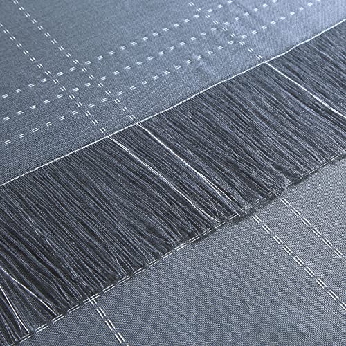 Bestripes Long Tassel Shower Curtain Farmhouse Boho Blue Grey Plaid Woven Semi-Sheer Shower Curtains For Bathroom Decorative Spa Heavy Weighted Fabric Bathroom Curtains, 72" W X 78" H #TOP3