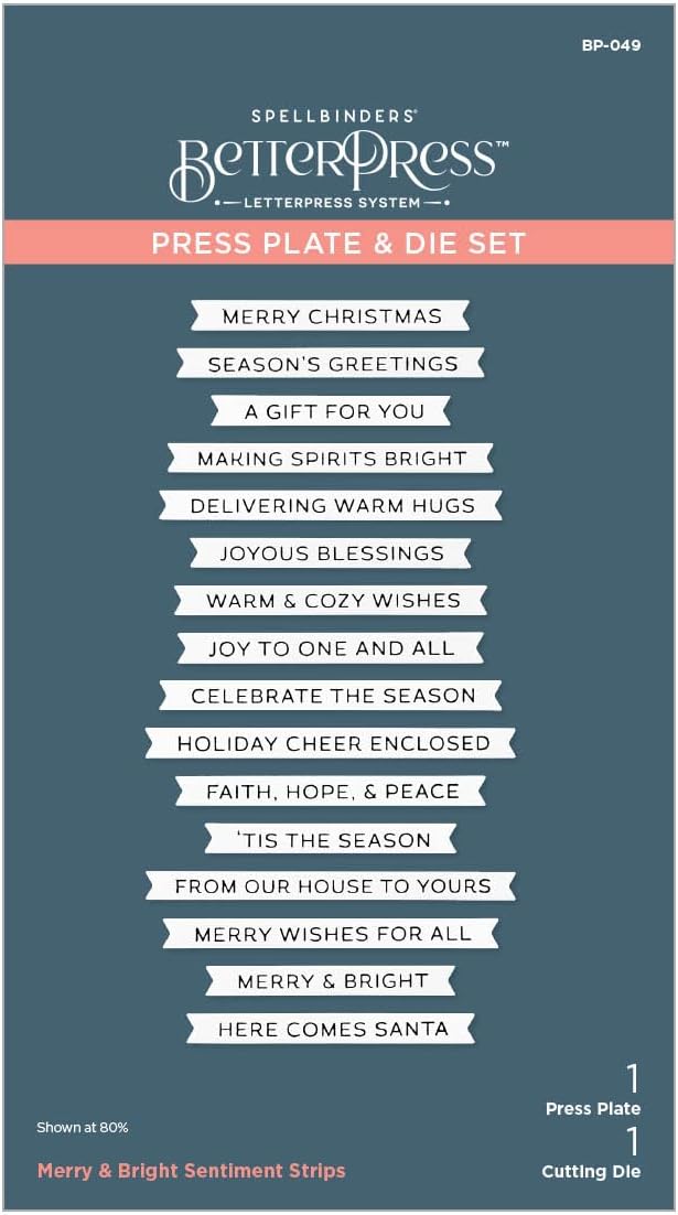 SpellbindersMerry & Bright Sentiment Strips Press Plate & Die Set from The More BetterPress Christmas Collection