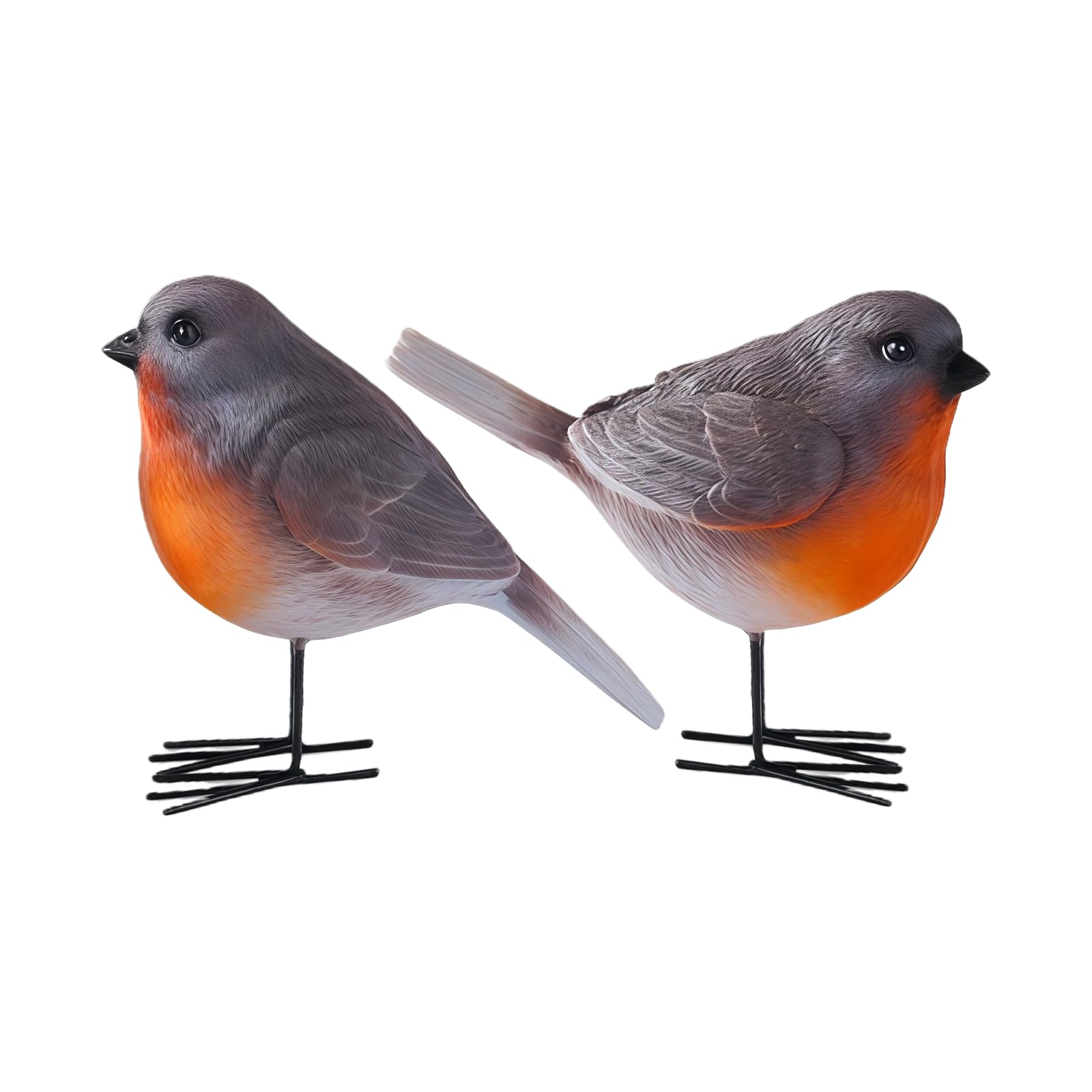 MFUOE 2Pieces Robin Garden Ornaments Realistic Outdoor Bird Statues Christmas Ornaments Gardening Gifts for Indoor Outdoor Home Decoration