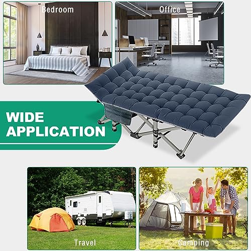 LILYPELLE Folding Camping Cot, Extra Wide Heavy Duty Sleeping Cots with Carry Bag, Double Layer Oxford Portable Travel Camp Cots for Home, Office Nap and Outdoor Beach - Thumbnail 6