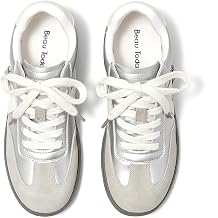 BEAU TODAY Women s Flat Sneakers, Retro Comfortable Lace-up Fashion Sneakers for Women, Buckle Decoration Casual Leather Walking Shoes