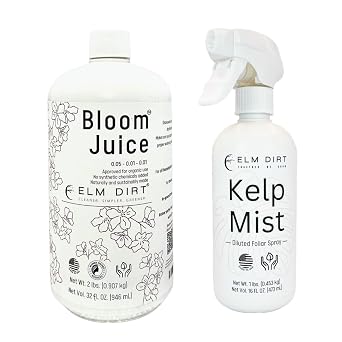 Elm Dirt Bloom Booster Fertilizer & Kelp Mist Plant Spray Bundle for All Plants - Foliar Spray for Plants Food Indoor House Plants & Outdoor Plant Food | Healthy Nutrients & Boost Soil 32oz - 16oz