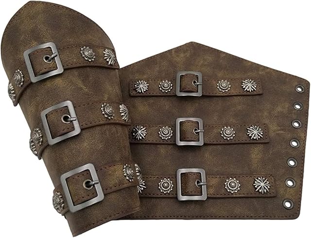 ITODA PU Leather Medieval Arm Guard Knight Gauntlet Armor Wristband Guard Vintage Archer Gauntlet Cosplay Costume Gothic Viking Punk Costume Wide Bracer Arm Cuff(1pcs)