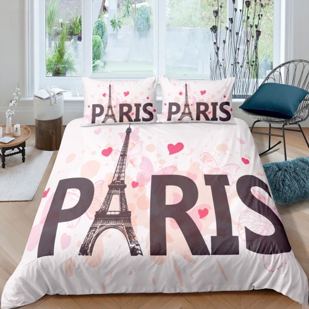 Parure de lit 140x200 motif Tour Eiffel pour créer un cocon rose et tendre de fille