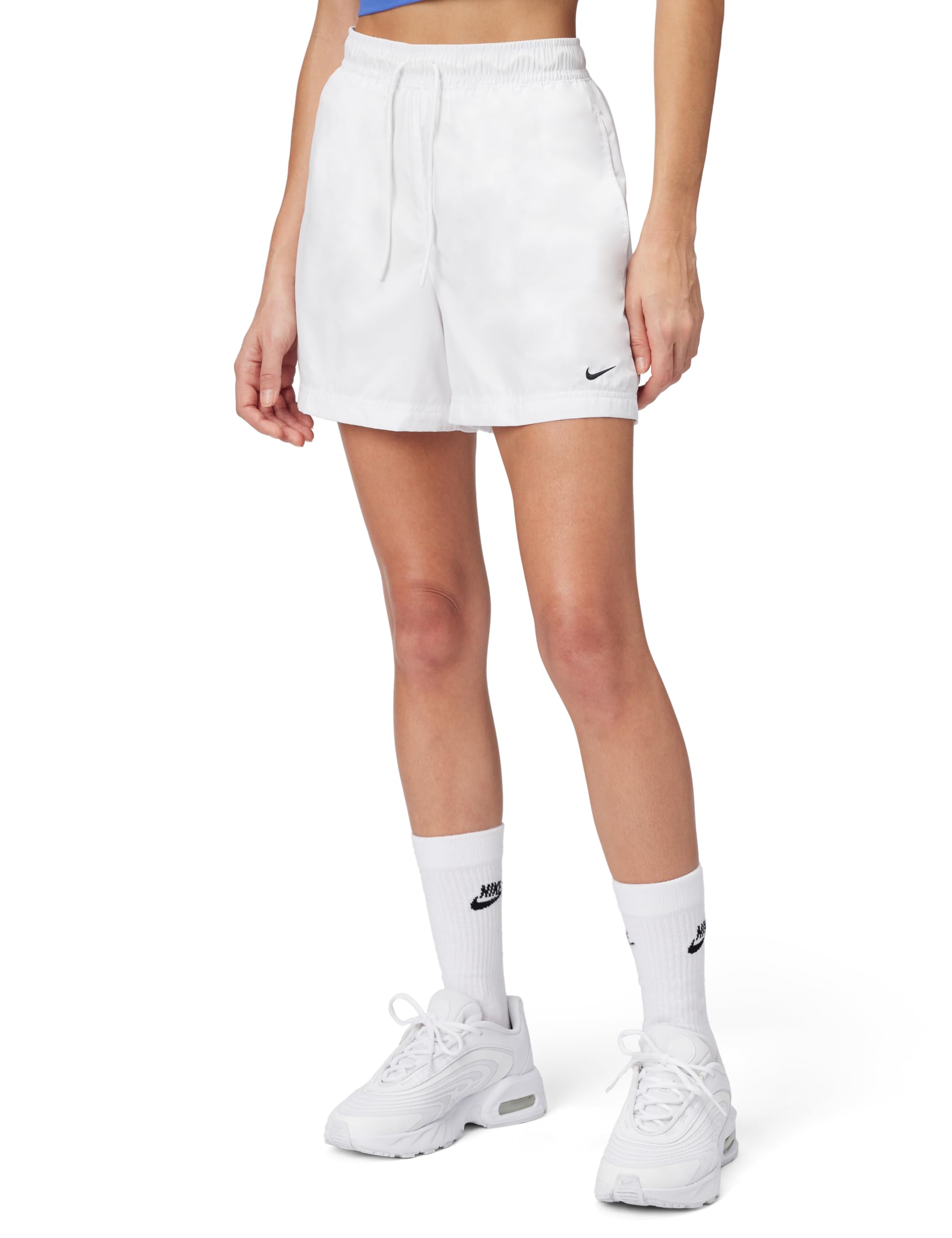 Nike Women's Sportswear Classic Wovens Mid-Rise Shorts, White/Black, Large