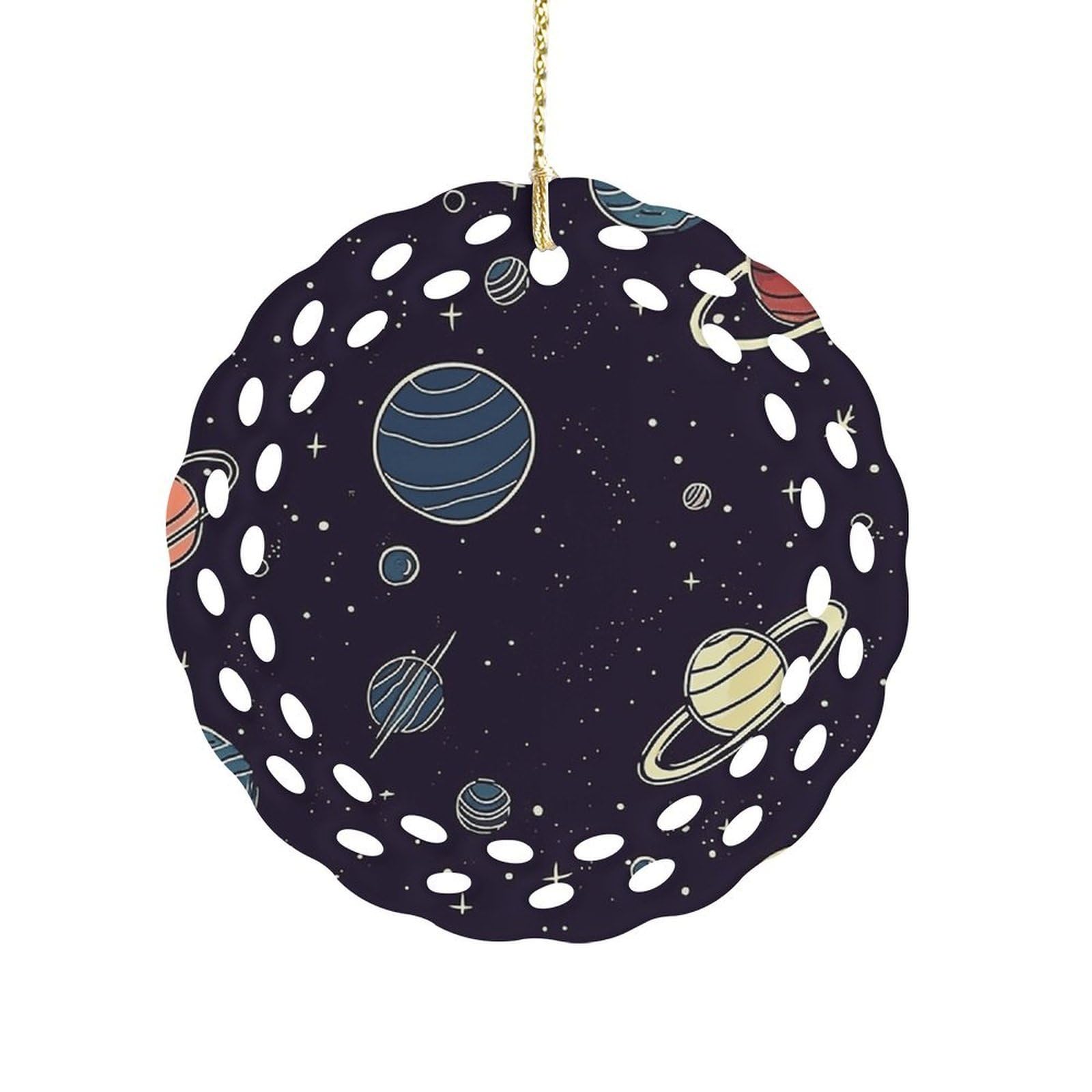 Space Planet Pattern Christmas Ornament Holiday Hanging Decoration Xmas Tree Keepsake Personalized Xmas Tree Ornament Round Ceramic Ornaments for Keepsake Gifts Ideas Home Decor