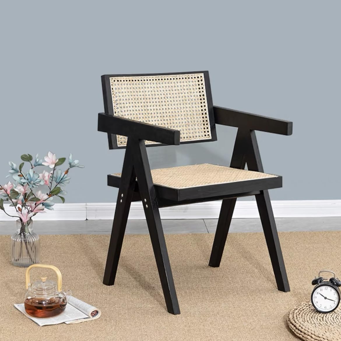 訳あり品　写真をご確認 木製アーム付きラタンチェア SF23-③ Amazon｜ダイニングチェア 藤編み 天然木 肘付き リビングチェア