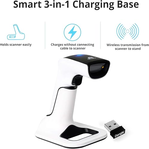 Miniatura 3 de ScanAvenger - Escáner de códigos de barras inalámbrico portátil 1D y 2D con soporte, Bluetooth, 3 en 1, con vibración, inalámbrico, recargable