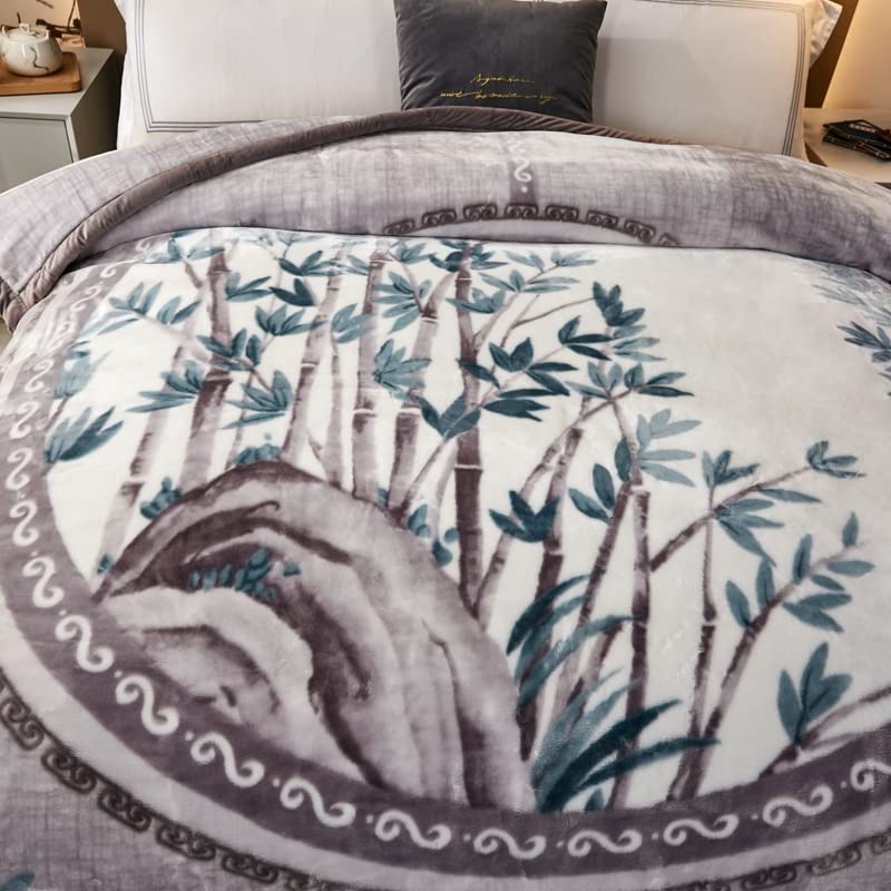 Koreanische Nerzdecke, schwere Fleecedecke für Herbst und Winter, 200,7 x 231,1 cm, 4,1 kg, 2-lagig, bedruckte Raschel-Bettdecke, weich und gemütlich, Queen-Size-Größe, luxuriöse koreanische Decke