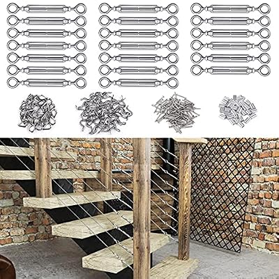 Muzata 20 Pack Heavy Duty Stainless Steel Cable Railing Kits For Wood Posts, DIY Balustrade Kit with Jaw Swage Fork Turnbuckle